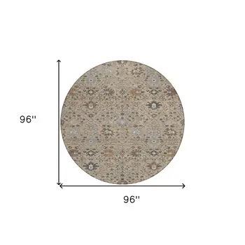 8' Taupe Brown And Gray Round Oriental Washable Indoor Outdoor Area Rug
