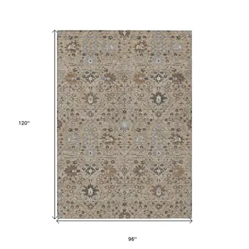 8' X 10' Taupe Brown And Gray Oriental Washable Indoor Outdoor Area Rug