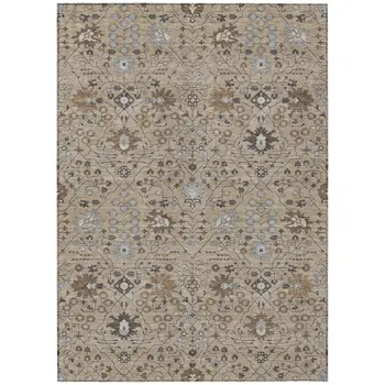 8' X 10' Taupe Brown And Gray Oriental Washable Indoor Outdoor Area Rug