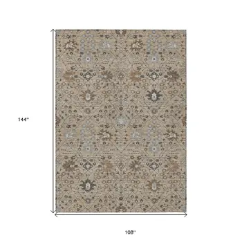 9' X 12' Taupe Brown And Gray Oriental Washable Indoor Outdoor Area Rug