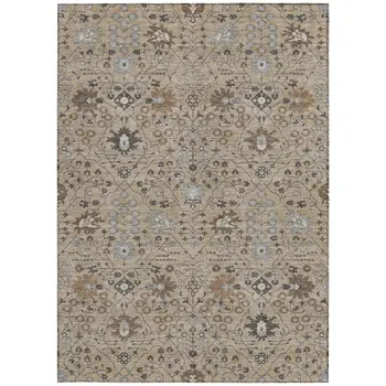 10' X 14' Taupe Brown And Gray Oriental Washable Indoor Outdoor Area Rug