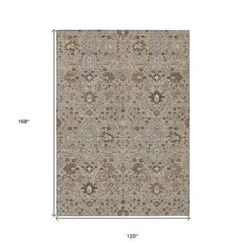 10' X 14' Taupe Brown And Gray Oriental Washable Indoor Outdoor Area Rug