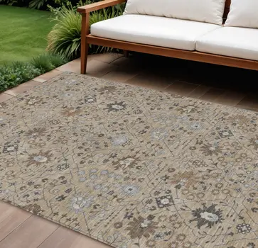 10' X 14' Taupe Brown And Gray Oriental Washable Indoor Outdoor Area Rug