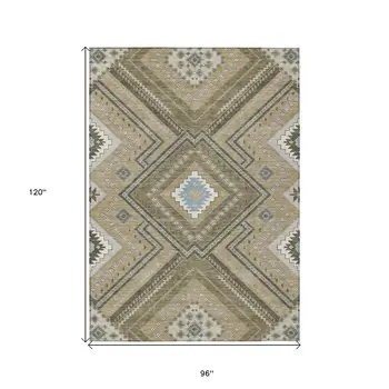 8' X 10' Beige Gray And Ivory Tribal Washable Indoor Outdoor Area Rug