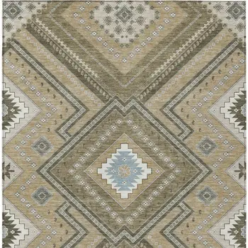 9' X 12' Beige Gray And Ivory Tribal Washable Indoor Outdoor Area Rug