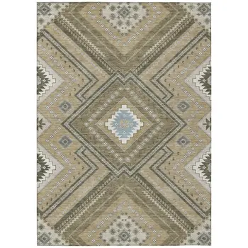 9' X 12' Beige Gray And Ivory Tribal Washable Indoor Outdoor Area Rug
