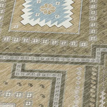 9' X 12' Beige Gray And Ivory Tribal Washable Indoor Outdoor Area Rug