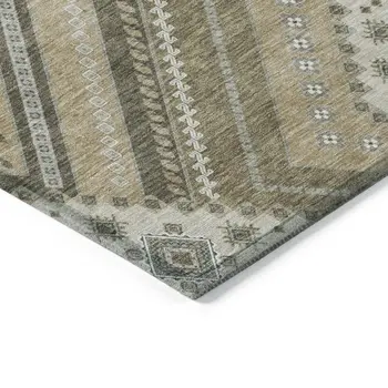 10' X 14' Beige Gray And Ivory Tribal Washable Indoor Outdoor Area Rug