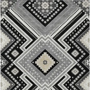 3' X 5' Black Gray And Ivory Tribal Washable Indoor Outdoor Area Rug