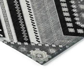 8' Black Round Tribal Washable Indoor Outdoor Area Rug