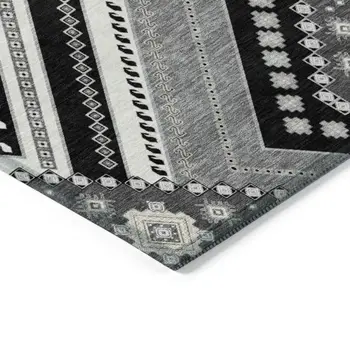 8' X 10' Black Gray And Ivory Tribal Washable Indoor Outdoor Area Rug