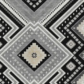 9' X 12' Black Gray And Ivory Tribal Washable Indoor Outdoor Area Rug