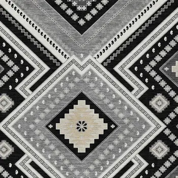 10' X 14' Black Gray And Ivory Tribal Washable Indoor Outdoor Area Rug