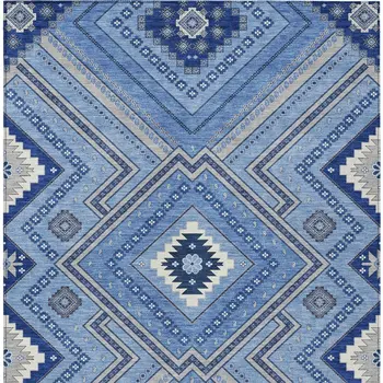 3' X 5' Blue Gray And Ivory Tribal Washable Indoor Outdoor Area Rug