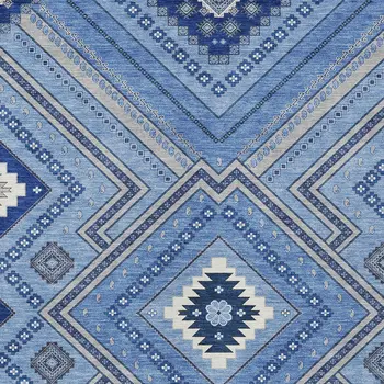 3' X 5' Blue Gray And Ivory Tribal Washable Indoor Outdoor Area Rug