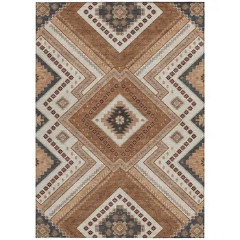 3' X 5' Copper Brown And Beige Tribal Washable Indoor Outdoor Area Rug