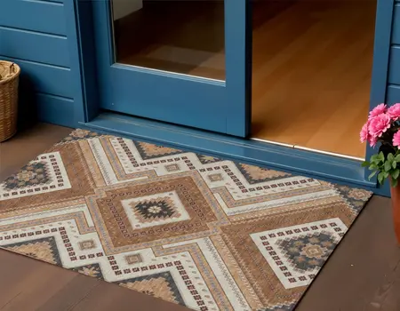 3' X 5' Copper Brown And Beige Tribal Washable Indoor Outdoor Area Rug