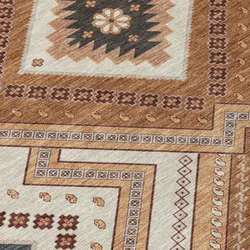 3' X 5' Copper Brown And Beige Tribal Washable Indoor Outdoor Area Rug
