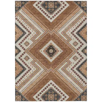 5' X 8' Copper Brown And Beige Tribal Washable Indoor Outdoor Area Rug