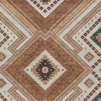 8' X 10' Copper Brown And Beige Tribal Washable Indoor Outdoor Area Rug