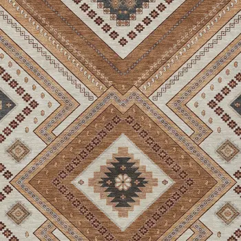 9' X 12' Copper Brown And Beige Tribal Washable Indoor Outdoor Area Rug