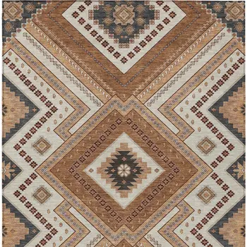 10' X 14' Copper Brown And Beige Tribal Washable Indoor Outdoor Area Rug