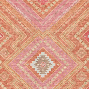 10' X 14' Coral Pink And Ivory Tribal Washable Indoor Outdoor Area Rug