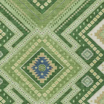 10' X 14' Green Ivory And Beige Tribal Washable Indoor Outdoor Area Rug