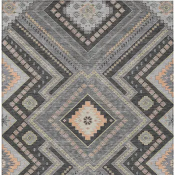 3' X 5' Gray Charcoal And Pink Tribal Washable Indoor Outdoor Area Rug
