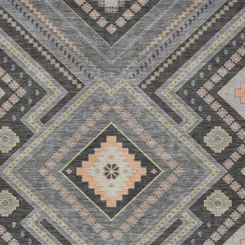 3' X 5' Gray Charcoal And Pink Tribal Washable Indoor Outdoor Area Rug