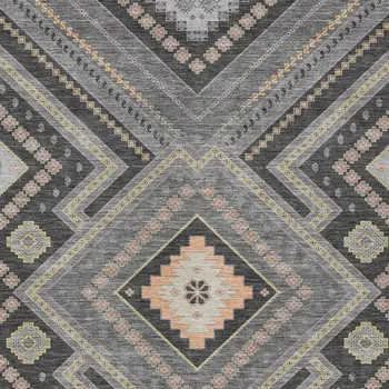 5' X 8' Gray Charcoal And Pink Tribal Washable Indoor Outdoor Area Rug