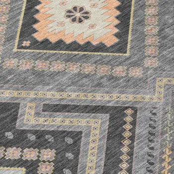 8' Gray Charcoal And Pink Round Tribal Washable Indoor Outdoor Area Rug