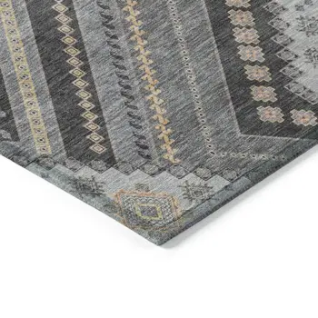 9' X 12' Gray Charcoal And Pink Tribal Washable Indoor Outdoor Area Rug