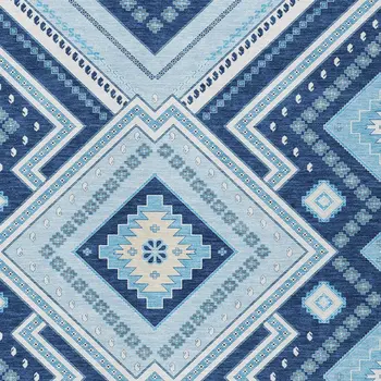 3' X 5' Navy Blue Aqua And Ivory Tribal Washable Indoor Outdoor Area Rug