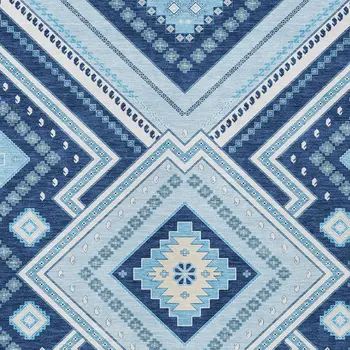10' X 14' Navy Blue Aqua And Ivory Tribal Washable Indoor Outdoor Area Rug