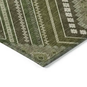 8' X 10' Olive Green Gray And Ivory Tribal Washable Indoor Outdoor Area Rug