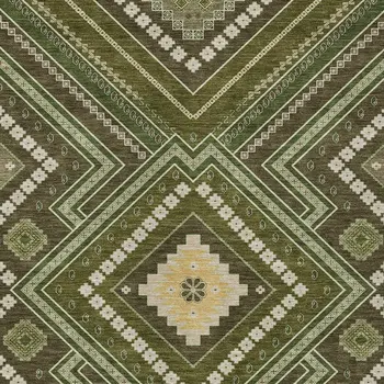 8' X 10' Olive Green Gray And Ivory Tribal Washable Indoor Outdoor Area Rug
