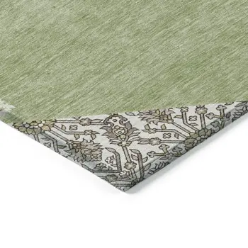 10' X 14' Artichoke Green Beige And Ivory Oriental Washable Indoor Outdoor Area Rug