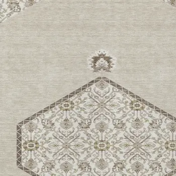 5' X 8' Beige Brown And Ivory Oriental Washable Indoor Outdoor Area Rug