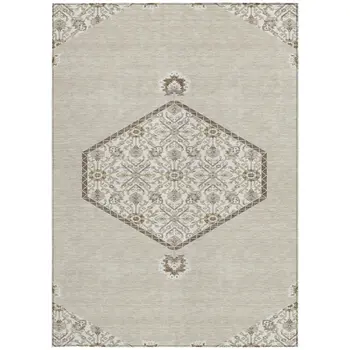 9' X 12' Beige Brown And Ivory Oriental Washable Indoor Outdoor Area Rug