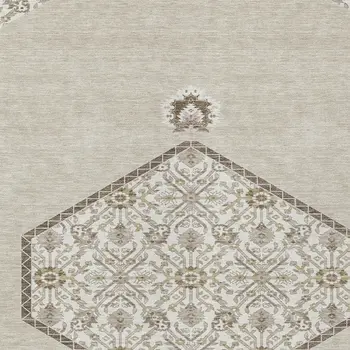 9' X 12' Beige Brown And Ivory Oriental Washable Indoor Outdoor Area Rug