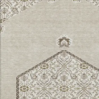 10' X 14' Beige Brown And Ivory Oriental Washable Indoor Outdoor Area Rug