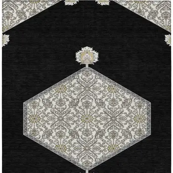 8' X 10' Black Gray And Ivory Oriental Washable Indoor Outdoor Area Rug