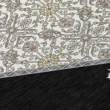 8' X 10' Black Gray And Ivory Oriental Washable Indoor Outdoor Area Rug