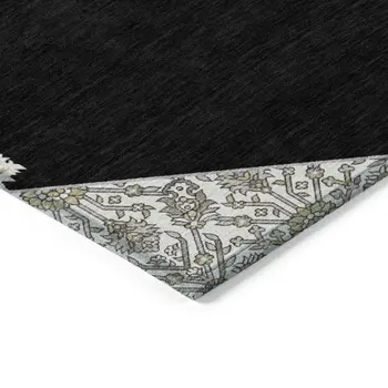 10' X 14' Black Gray And Ivory Oriental Washable Indoor Outdoor Area Rug