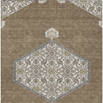 3' X 5' Brown Gray And Ivory Oriental Washable Indoor Outdoor Area Rug