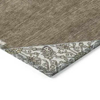 3' X 5' Brown Gray And Ivory Oriental Washable Indoor Outdoor Area Rug