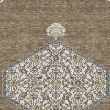 3' X 5' Brown Gray And Ivory Oriental Washable Indoor Outdoor Area Rug