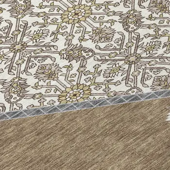 3' X 5' Brown Gray And Ivory Oriental Washable Indoor Outdoor Area Rug