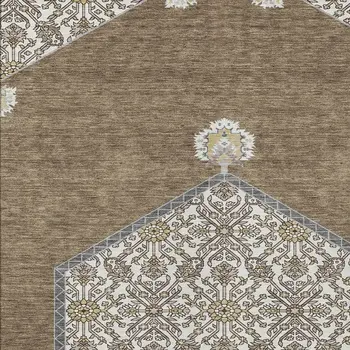 9' X 12' Brown Gray And Ivory Oriental Washable Indoor Outdoor Area Rug